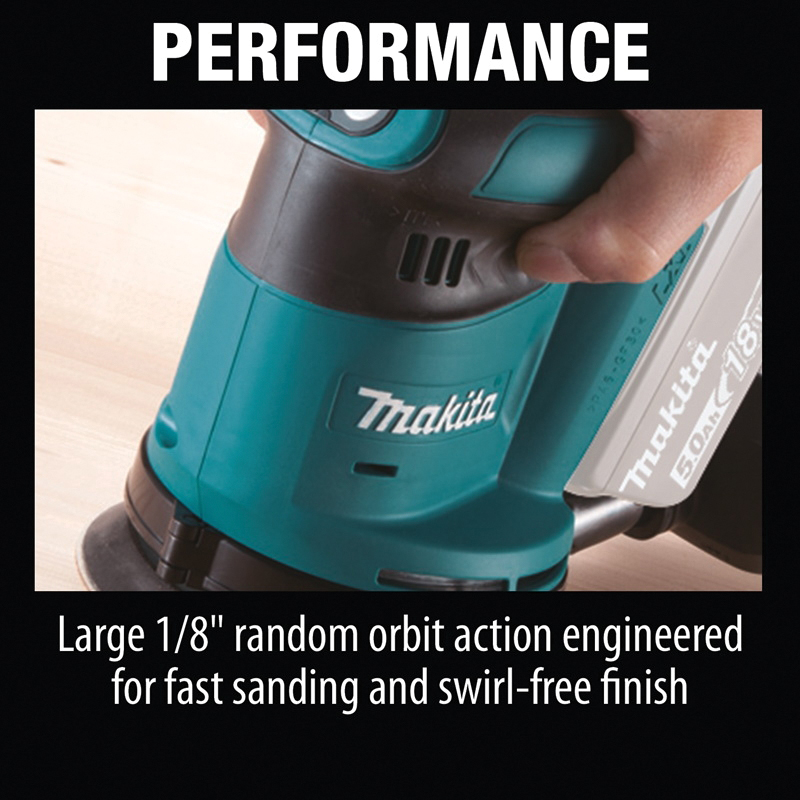 Makita XOB01Z Random Orbit Sander, 5 in Pad/Disc, Hook and Loop Pad/Disc - 5