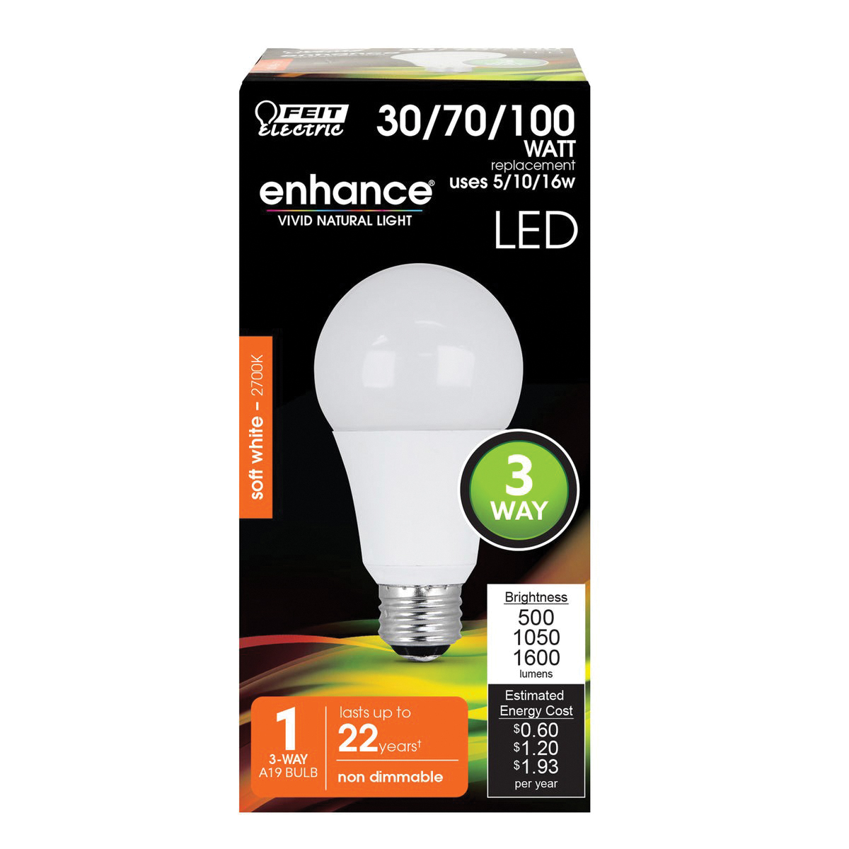 Feit Electric A30/100/927CA LED Bulb, General-Purpose, A19 Lamp, 30/70/100 W Equivalent, E26 Medium Lamp Base - 2