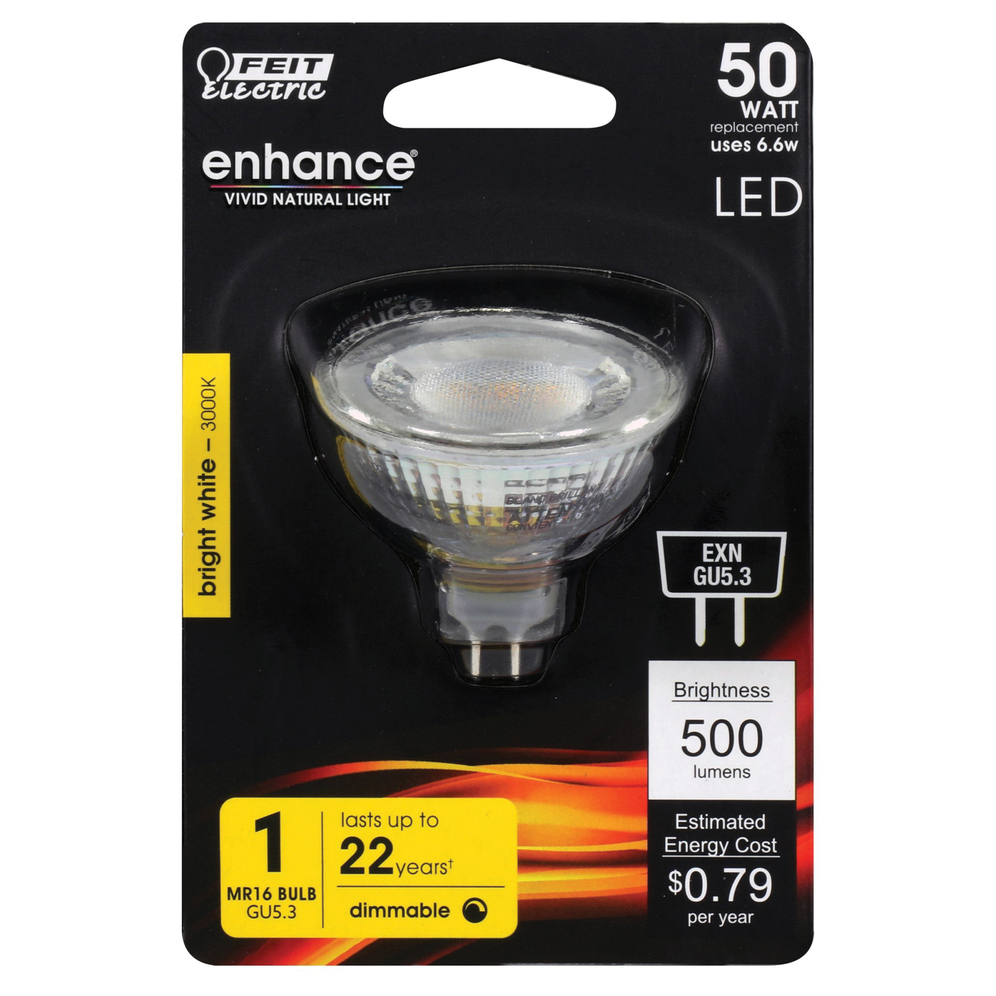 Feit Electric BPEXN/930CA LED Bulb, Track/Recessed, MR16 Lamp, 50 W Equivalent, GU5.3 Lamp Base, Dimmable, Silver - 2