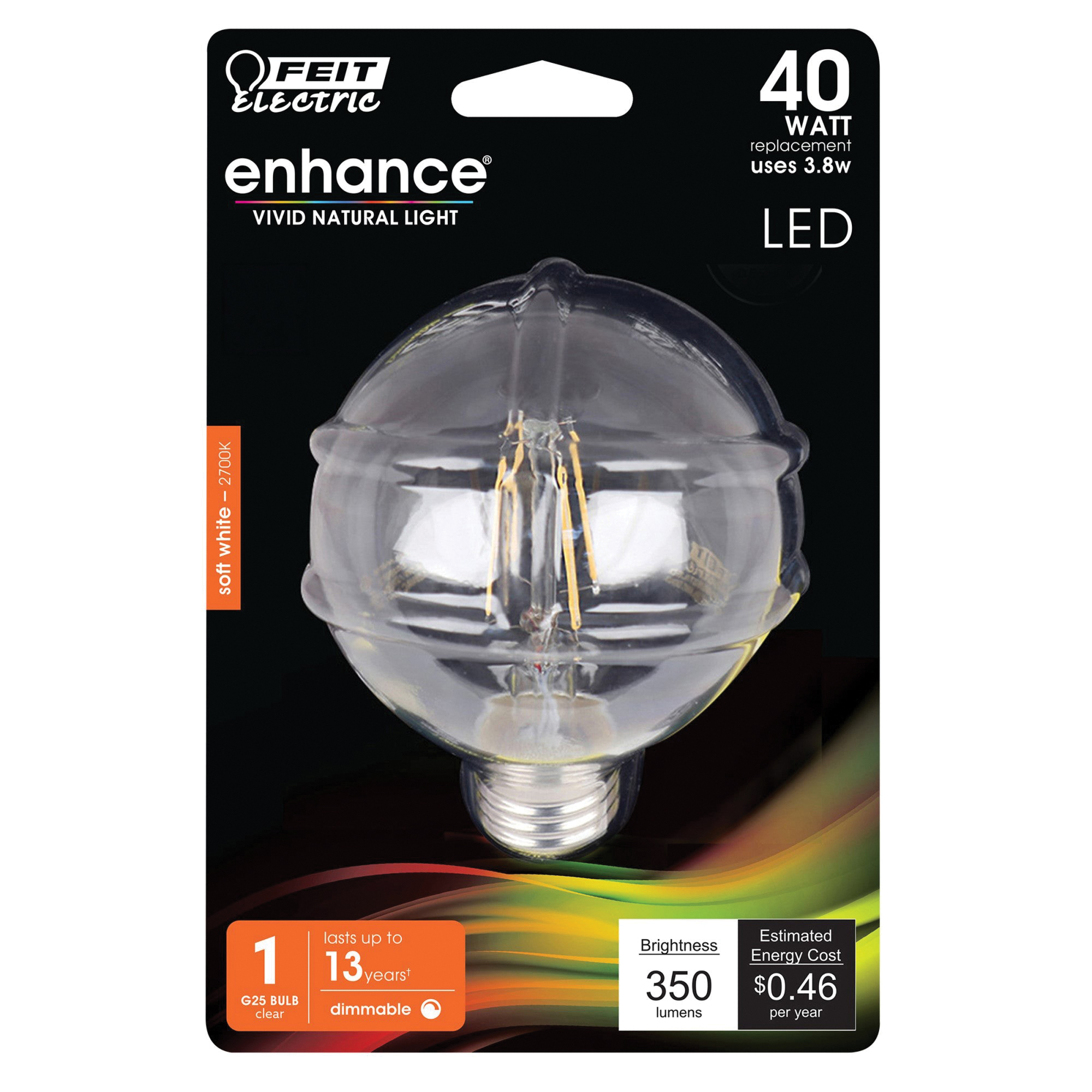 Feit Electric BPG2540/927CA/FIL Filament LED Bulb, Globe, G25 Lamp, 40 W Equivalent, E26 Medium Lamp Base, Dimmable - 2