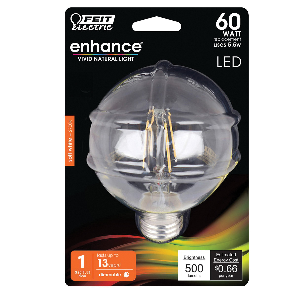 Feit Electric BPG2560/927CA/FIL Filament LED Bulb, Globe, G25 Lamp, 60 W Equivalent, E26 Medium Lamp Base, Dimmable - 2