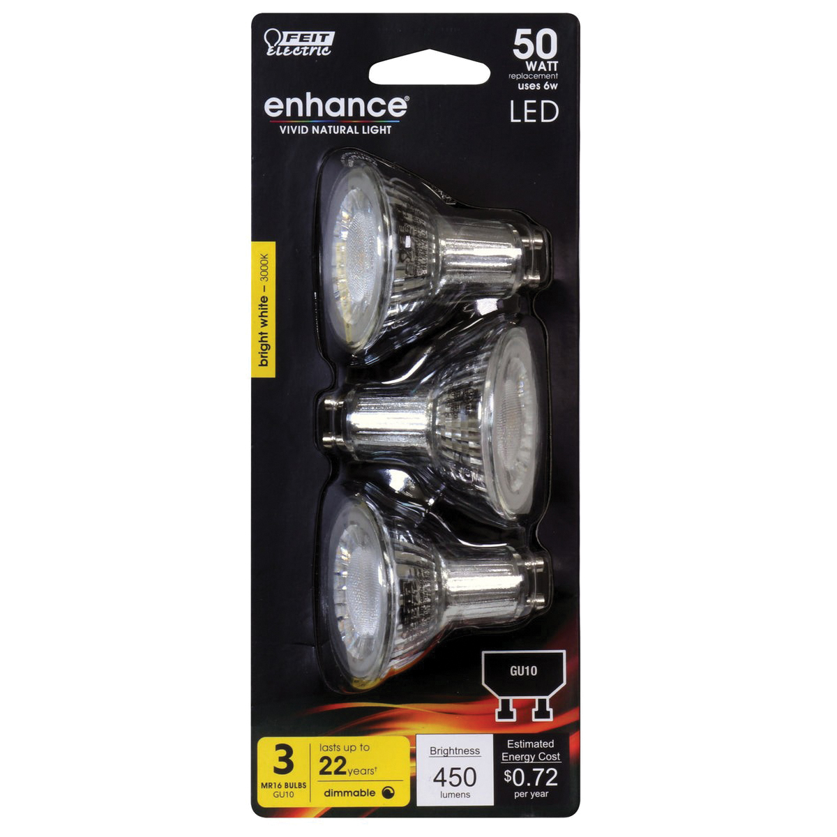 Feit Electric BPMR16GU10/500/930CA/3 LED Bulb, Track/Recessed, 450 Lumens, 6 W, MR16 Lamp, 50 W Equivalent, Dimmable - 2