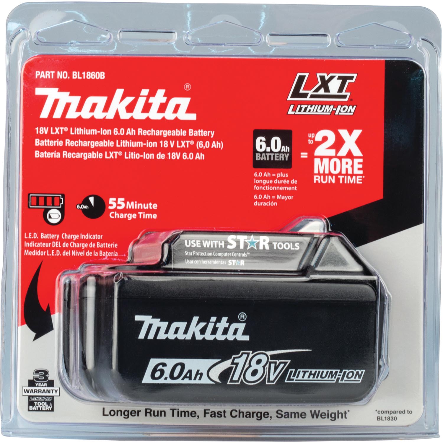 Makita BL1860B Battery, 18 V Battery, 5 Ah, 55 min Charging - 3