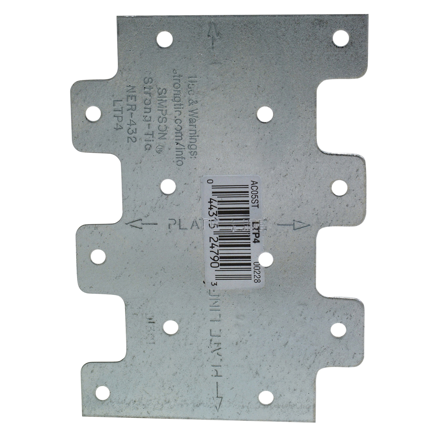 Simpson Strong-Tie LTP LTP4 Lateral Tie Plate, 4-1/4 in W, 3 in H, Steel, Galvanized/Zinc - 1