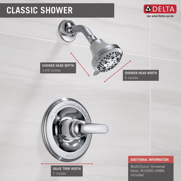 Delta 132900-A Tub and Shower Faucet, 1/2 in Connection, IPS, 1.75 gpm, 80 psi Pressure, Brass Body, Chrome - 4