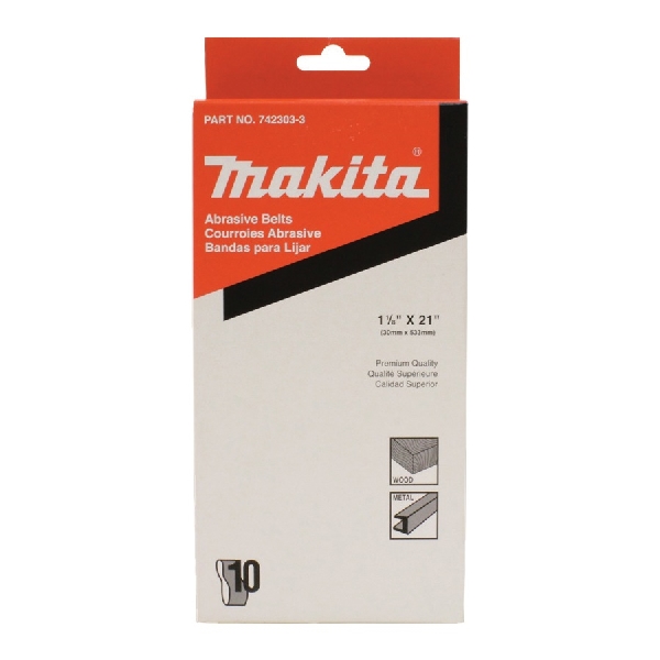 Makita 742303-3 Abrasive Belt, 1-1/8 in W, 21 in L, 80 Grit, Aluminum Oxide Abrasive - 2