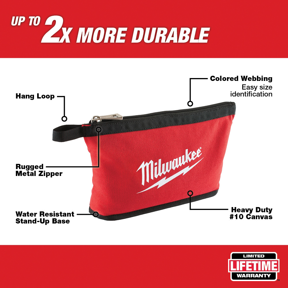 Milwaukee 48-22-8180 Zipper Pouch, 1-Pocket, Canvas, Red, 1/2 in W, 8 in H, 12-1/2 in D - 2