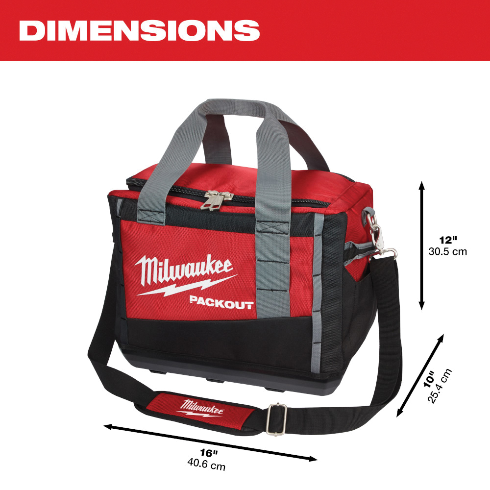 Milwaukee PACKOUT 48-22-8321 Tool Bag, 9.6 in W, 15 in D, 12.2 in H, 2-Pocket, Polyester, Black/Red - 3