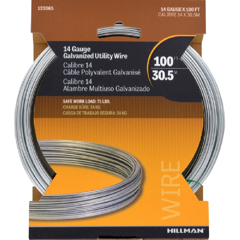 Hillman 122065 Stove Pipe Wire, 100 ft L, #14, 75 lb Working Load, Steel, Galvanized - 2