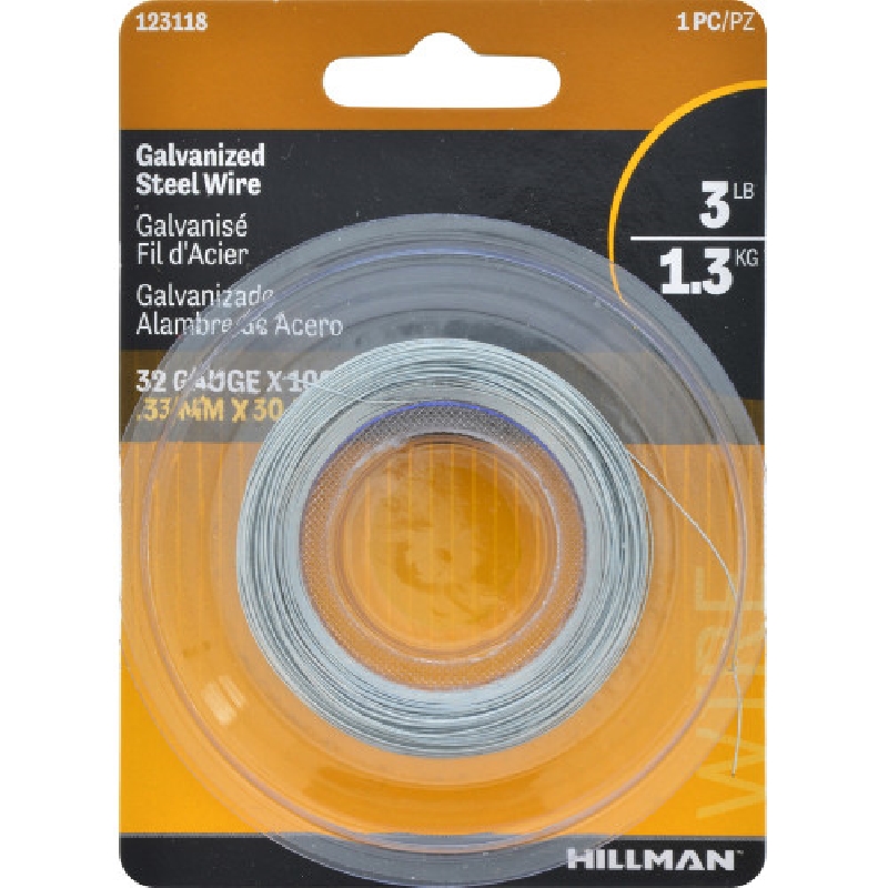 Hillman 123118 Hobby Wire, 100 ft L, Steel, Galvanized, #32, 3 lb - 2