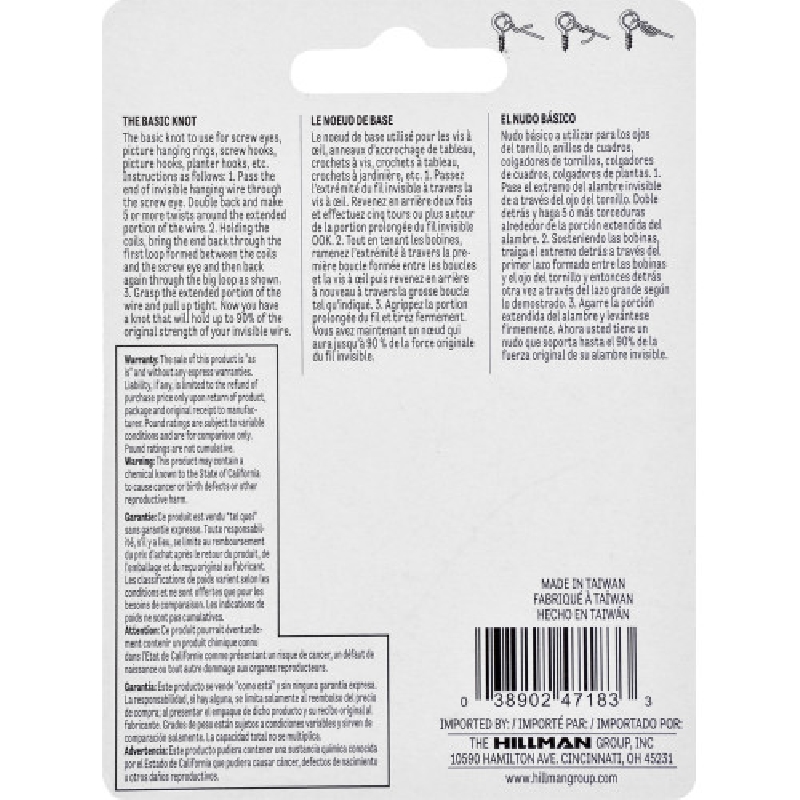 Hillman 123001 Hobby Wire, 25 ft L, Nylon, Clear, 10 lb - 3