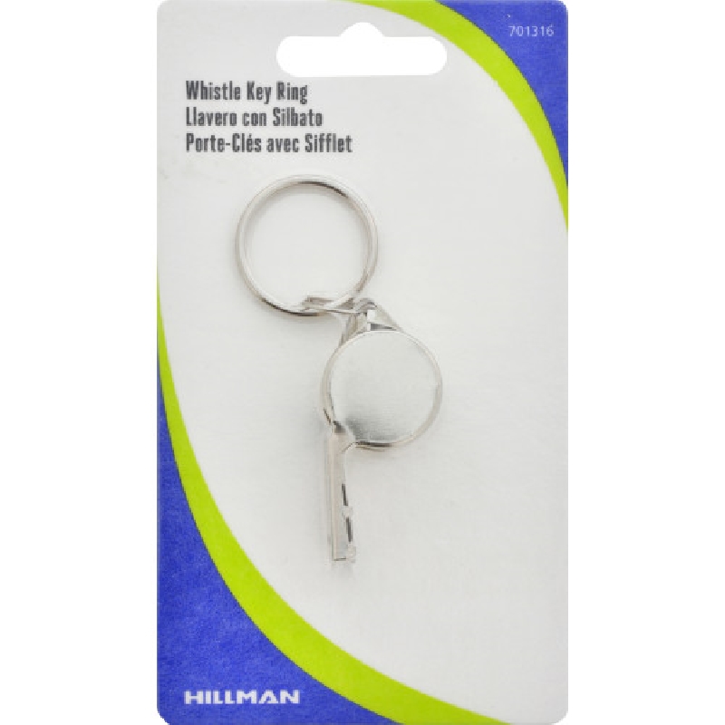Hillman 701316 Whistle Key Ring, 1 in Ring, Stainless Steel Case, Nickel-Plated - 2