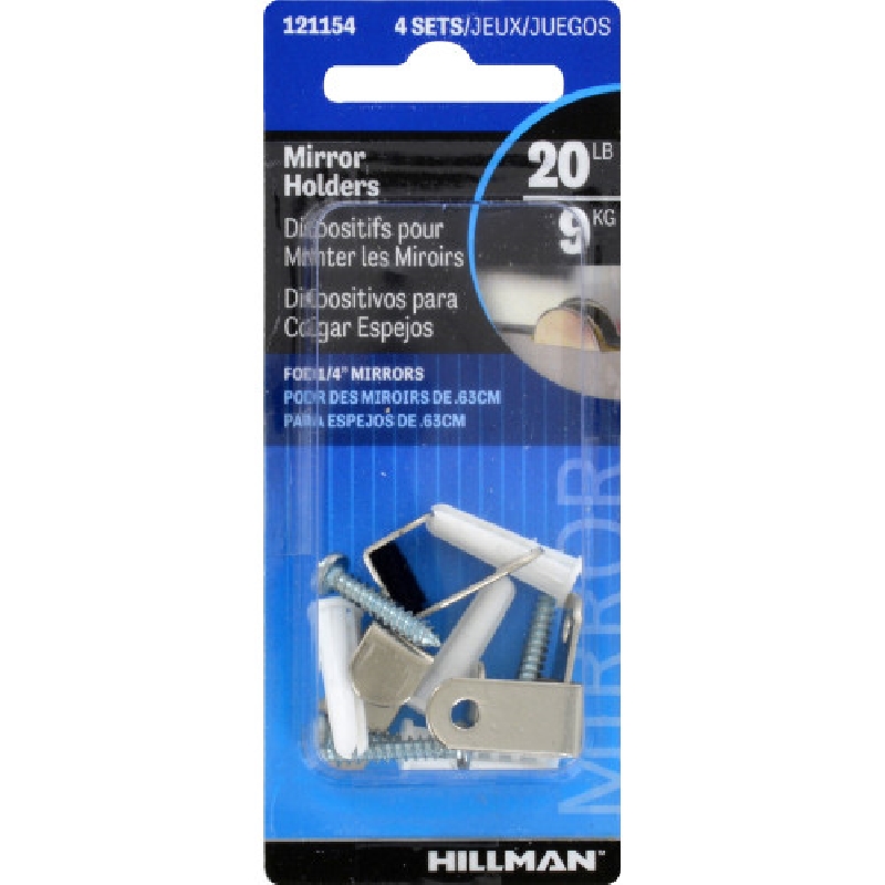 Hillman 121156 Hidden Mirror Holder, 4-3/4 in L Dimensions, 20 lb, Steel, Silver, Screw, 2/PK - 2