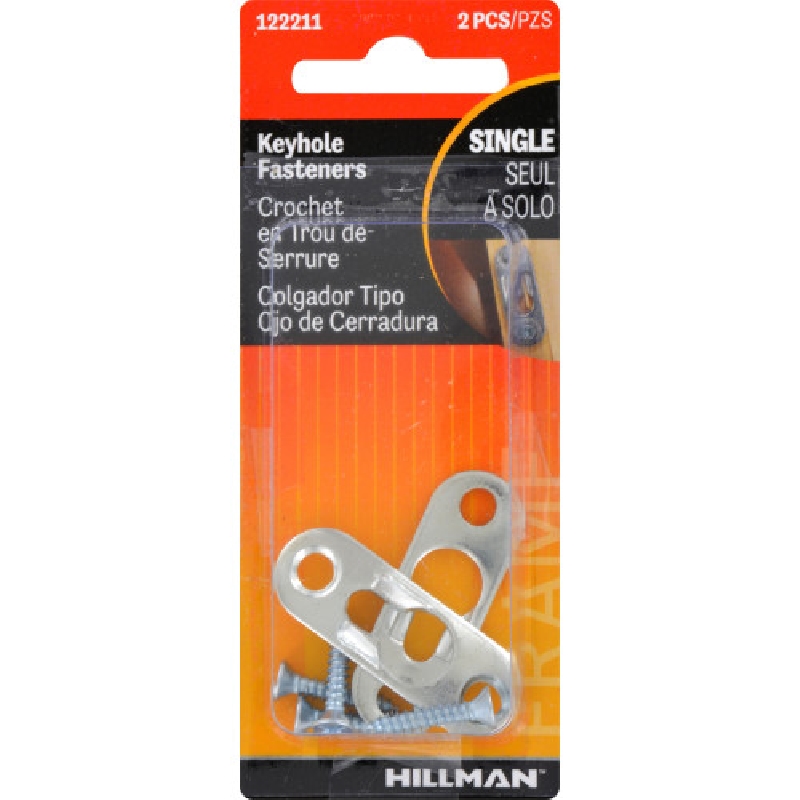 Hillman 122211 Keyhole Hanger, 4.75 in L x 1.94 in W x 0.63 in H Dimensions, 20 lb, Steel, Silver, Screw, 2/PK - 2
