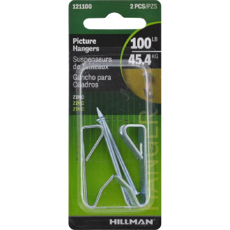 Hillman 121100 Picture Hanger, 100 lb, Steel, Zinc-Plated - 2
