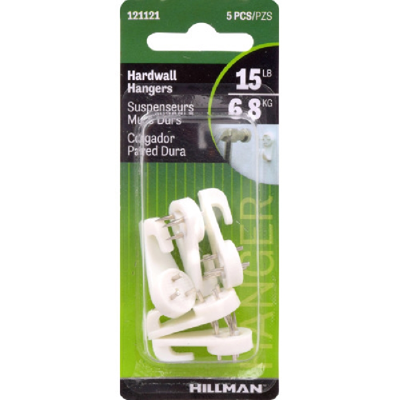 Hillman 121121 Hardwall Hook, 10 lb, Plastic, White, Nail - 2