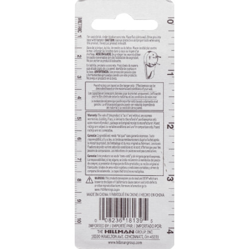 Hillman 121121 Hardwall Hook, 10 lb, Plastic, White, Nail - 3