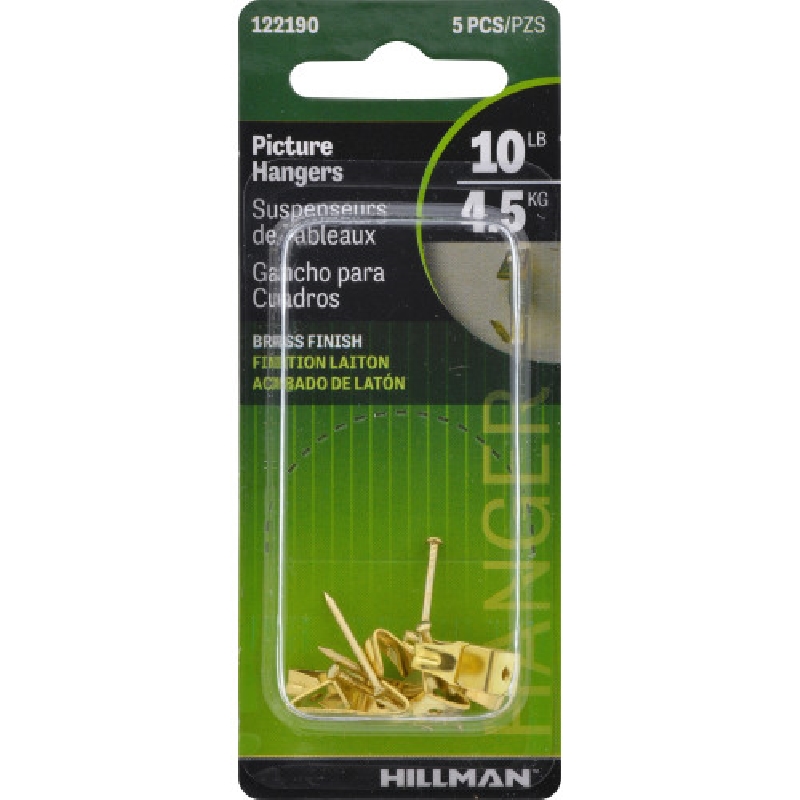 Hillman 122190 Picture Hanger, 10 lb, Brass, Nail - 2