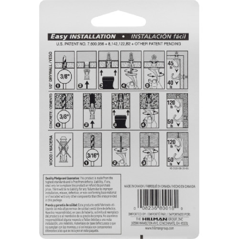 Hillman 122406 Versa Ceiling Hook, 75 lb Working Load, 1/PK - 3