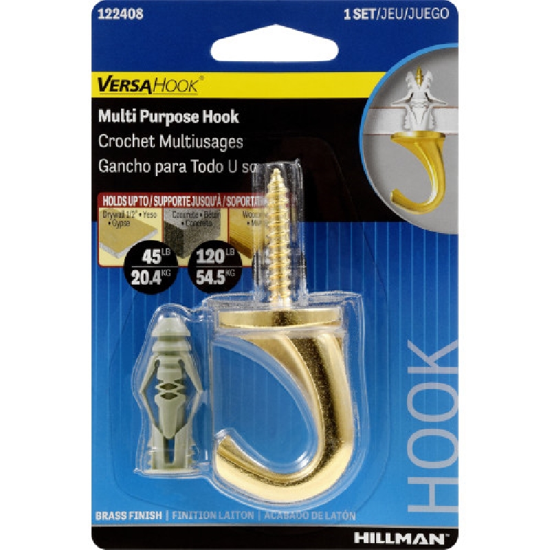 Hillman 122408 Versa Ceiling Hook, Brass, 1/PK - 2