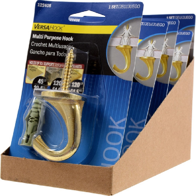 Hillman 122408 Versa Ceiling Hook, Brass, 1/PK - 5