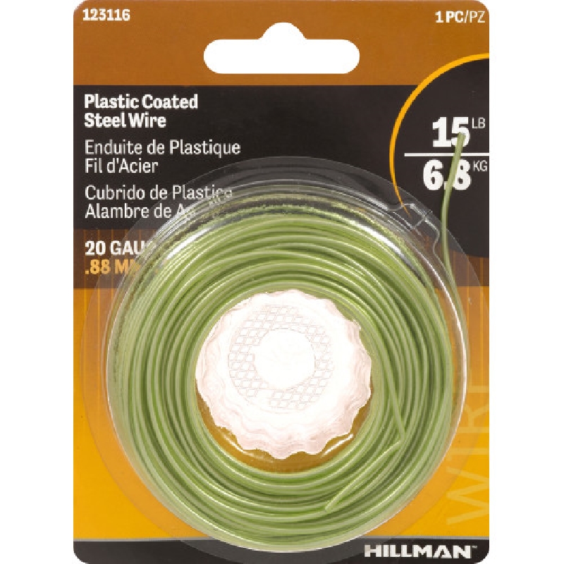 Hillman 123116 Hobby Wire, 75 ft L, Plastic, Green, #20, 15 lb - 2