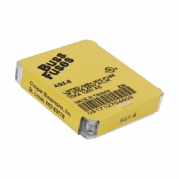 Bussmann AGX-8 Tube Fuse, 8 A, 250 VAC, 32 VDC, 10 kA Interrupt, Glass Body, Fast Acting Fuse - 2