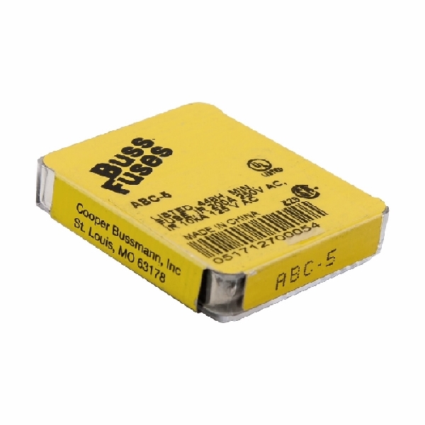 Bussmann ABC-5 Fuse, 5 A, 250 VAC, 125 VDC, 32 VDC, 200 A, 10 kA Interrupt, Ceramic Body, Fast Acting Fuse - 4