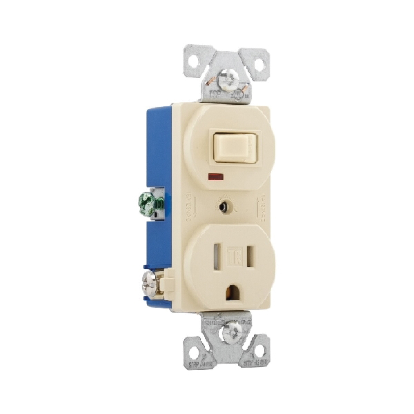 Eaton TR274V Combination Switch, 1-Pole, 15 A, 120/125 V, NEMA: NEMA 5-15R, Ivory - 2