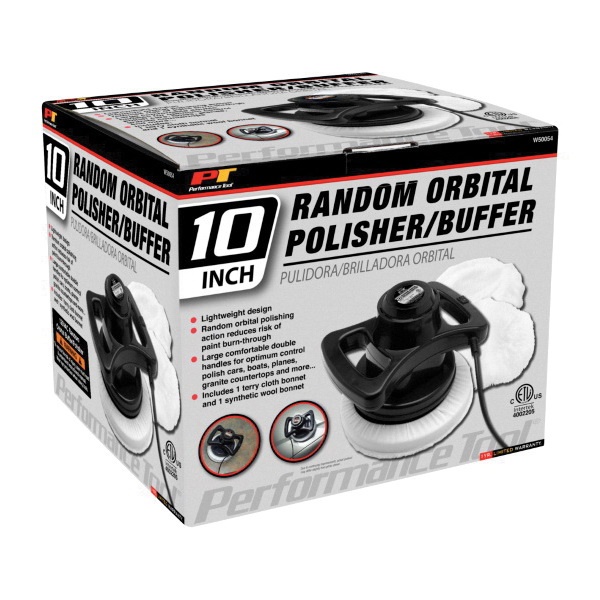 Performance Tool W50054 Random Orbital Buffer, 0.92 A, 10 in Dia Wheel, 3000 rpm Speed, Large Handle - 2