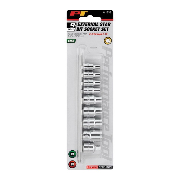 Performance Tool W1338 Socket Set, Alloy Steel, Chrome-Plated, Specifications: 1/4, 3/8 in Drive - 2