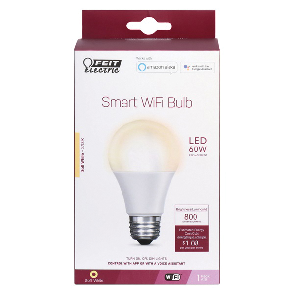 Feit Electric OM60/927CA/AG Smart Bulb, 9 W, Wi-Fi Connectivity: Yes, Voice Control, E26 Medium Lamp Base, Soft White - 2