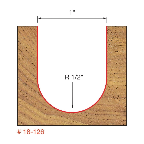 Freud 18-126 Round Nose Bit, 1 in Dia Cutter, 1-9/16 in L Cutting, 2-13/16 in OAL, 1/2 in Dia Shank, 2-Cutter - 2