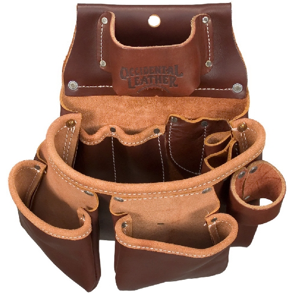 Occidental Leather 5018DB Three Pouch Bag, 9 in W, 8 in D, 12 in H, 11-Pocket, Leather, Brown - 4