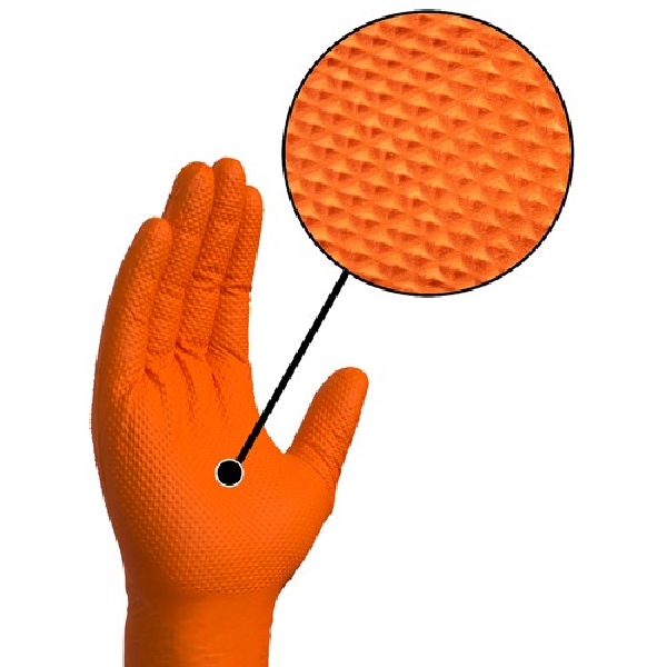 Gloveworks GWON44100 Heavy-Duty Disposable Gloves, M, Nitrile, Powder-Free, Orange, 9-1/2 in L - 2
