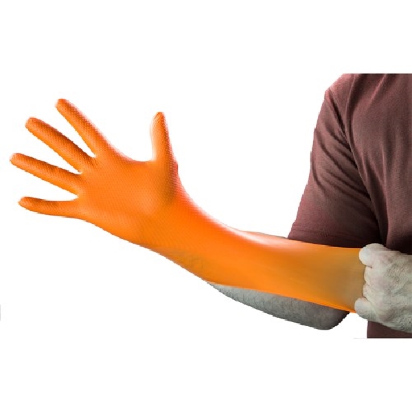 Gloveworks GWON44100 Heavy-Duty Disposable Gloves, M, Nitrile, Powder-Free, Orange, 9-1/2 in L - 3