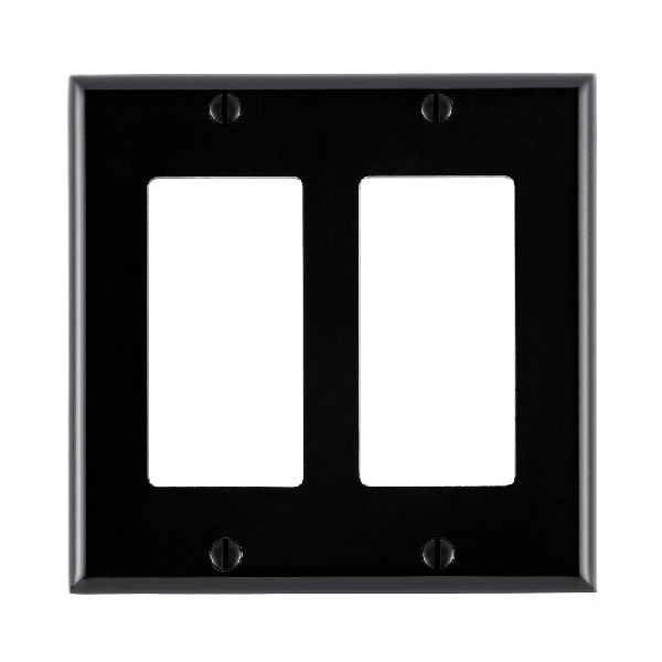 Leviton 80409-E Wallplate, 4-1/2 in L, 4.56 in W, 2-Gang, Thermoset Plastic, Black, Smooth - 1
