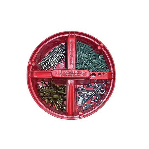 Bucket Boss 15054 Super Stacker, Plastic, Red, 10-1/2 in Dia x 6 in H Outside, 4-Compartment - 4