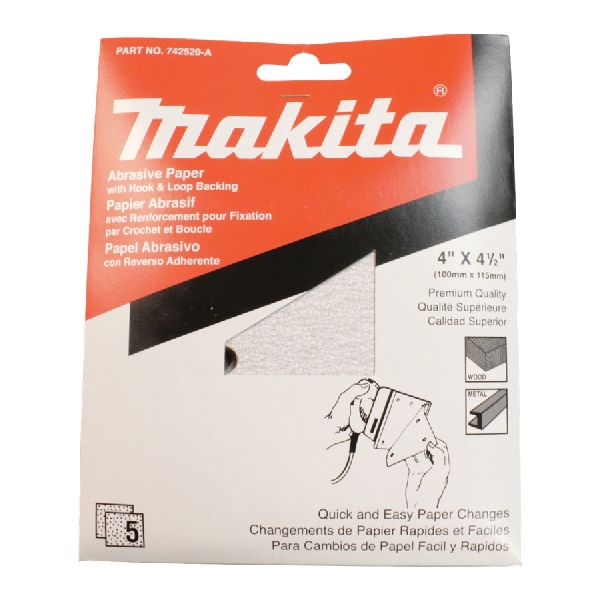 Makita 742520-A Abrasive Sheet, 4 in W, 4-1/2 in L, 80 Grit, Aluminum Oxide Abrasive, Paper Backing - 2