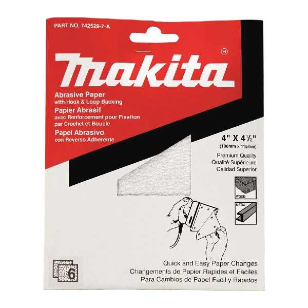 Makita 742529-7-A Abrasive Sheet, 4 in W, 4-1/2 in L, Aluminum Oxide Abrasive, Paper Backing - 2