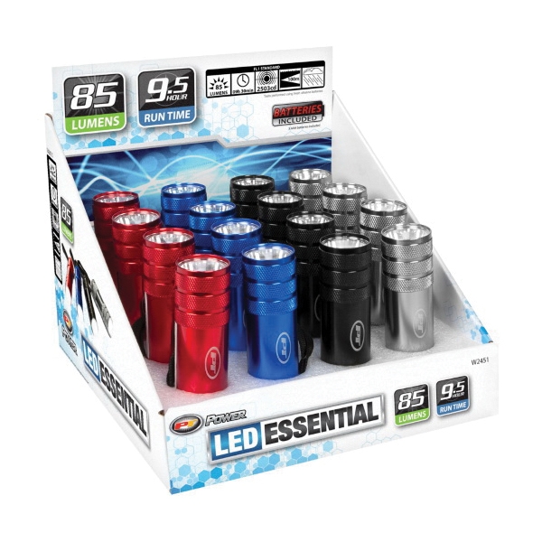 Performance Tool W2451 Flashlight, Black/Blue/Red/Silver, 85 Lumens, AAA Battery, Alkaline Battery, LED Lamp - 2