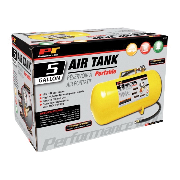 Performance Tool W10005 Air Tank, 5 gal Tank, 1/2 in Inlet, 1/4 in Outlet, 125 psi Pressure - 2