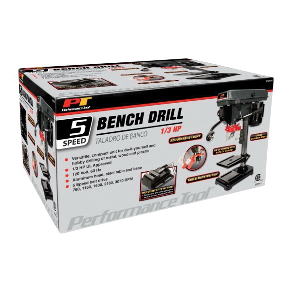 Performance Tool W50005 Drill Press, 120 V, 2.4 A, 1/2 in Chuck, 1/2 in Drilling, 620 to 3100 rpm Speed - 3