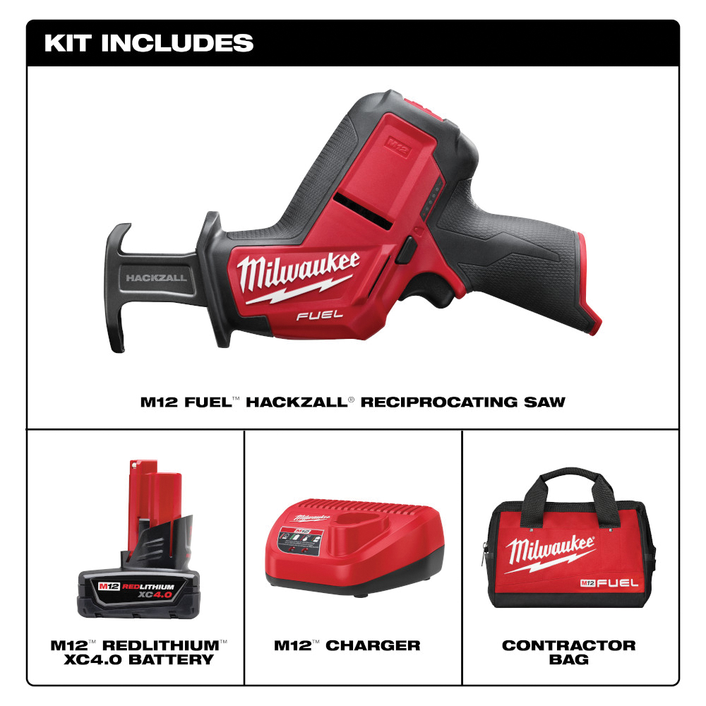 Milwaukee HACKZALL 2520-21XC Reciprocating Saw Kit, Battery Included, 12 V, 4 Ah, 5/8 in L Stroke, 3000 spm - 2