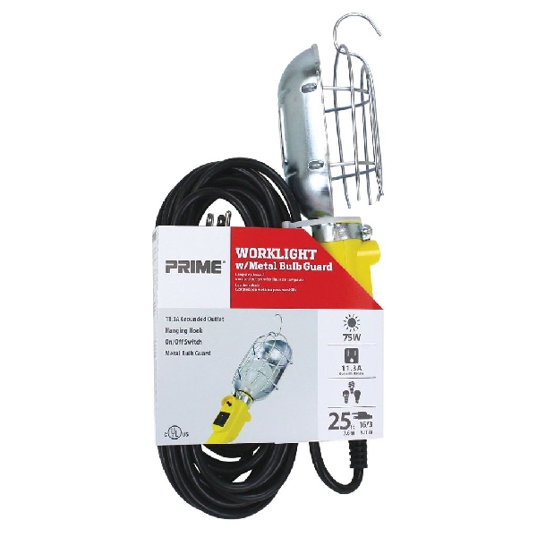 Prime TL010625 Metal Guard Work Light, 11.3 in, 120 V, 1356 W, Incandescent Lamp, Yellow - 3