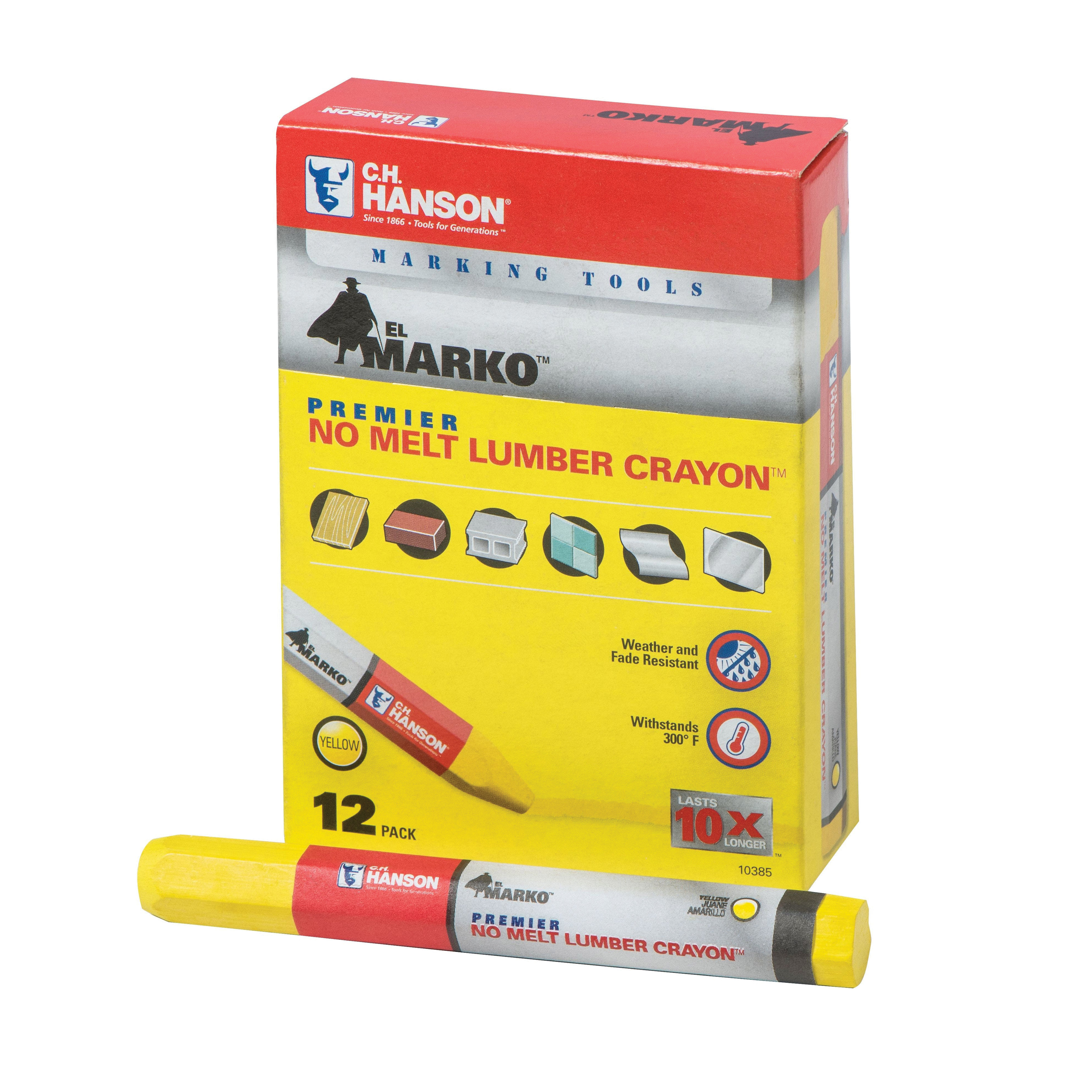 CH Hanson El Marko 10385 Lumber Crayon, Yellow, 1/2 in Dia, 4-1/2 in L - 2