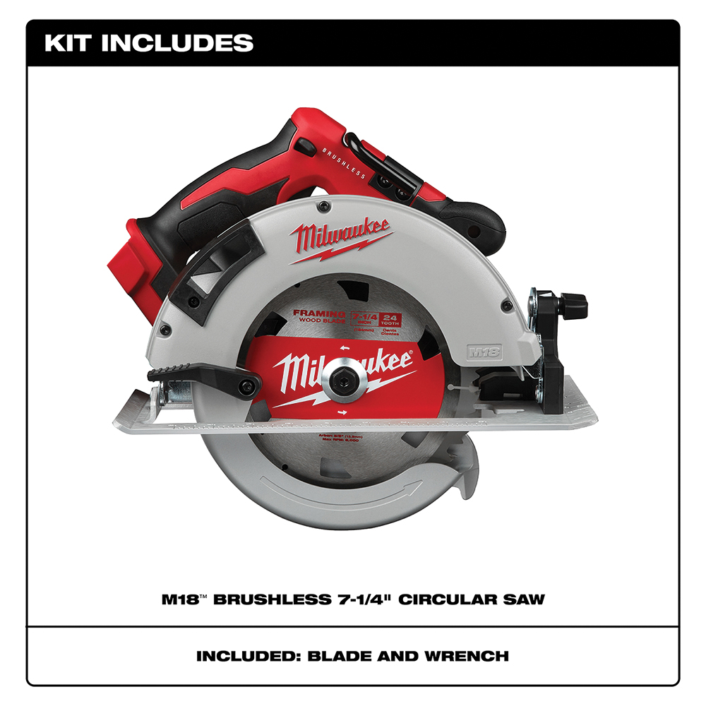 Milwaukee M18 2631-20 Circular Saw, Tool Only, 18 V, 5 Ah, 7-1/4 in Dia Blade, 50 deg Bevel, 1-7/8, 2-1/2 in D Cutting - 2