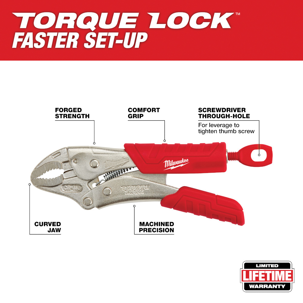 Milwaukee Torque Lock 48-22-3405 Locking Plier, 5 in OAL, Black/Red/Silver Handle, Comfort-Grip, Overmold Handle - 2