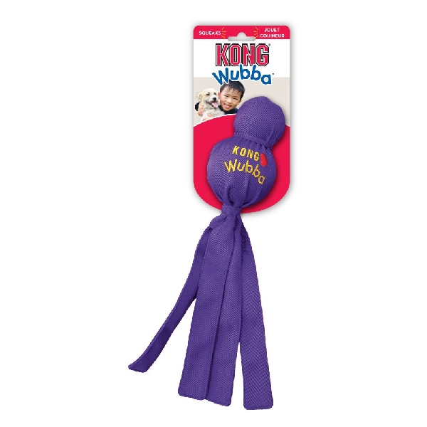 Kong Wubba WB1 Dog Toy, L, Squeaker, Nylon, Assorted - 3