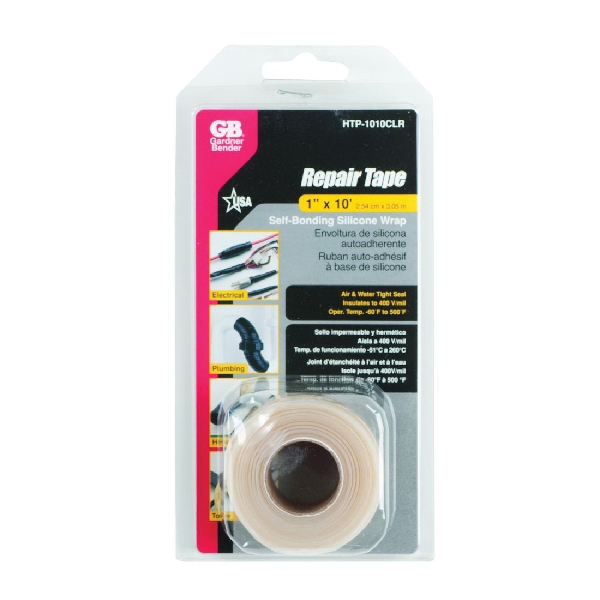 Gardner Bender HTP-1010CLR Repair Tape, 10 ft L, 1 in W, Silicone Backing, Clear - 2